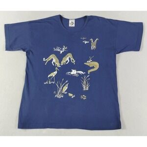 Pugs Shirt Mens Medium Blue Safari Wildlife Animal Graphic Tee Nature Casual